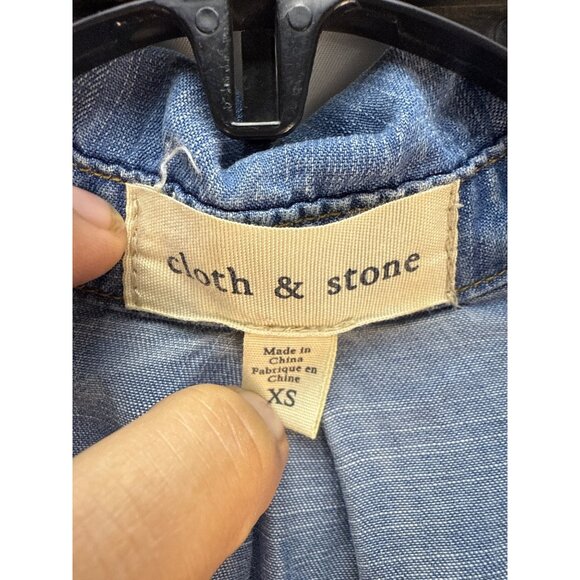 Cloth & Stone Anthropologie Chambray Button Front Tunic Shirt XS Hi Low Western - Picture 3 of 8